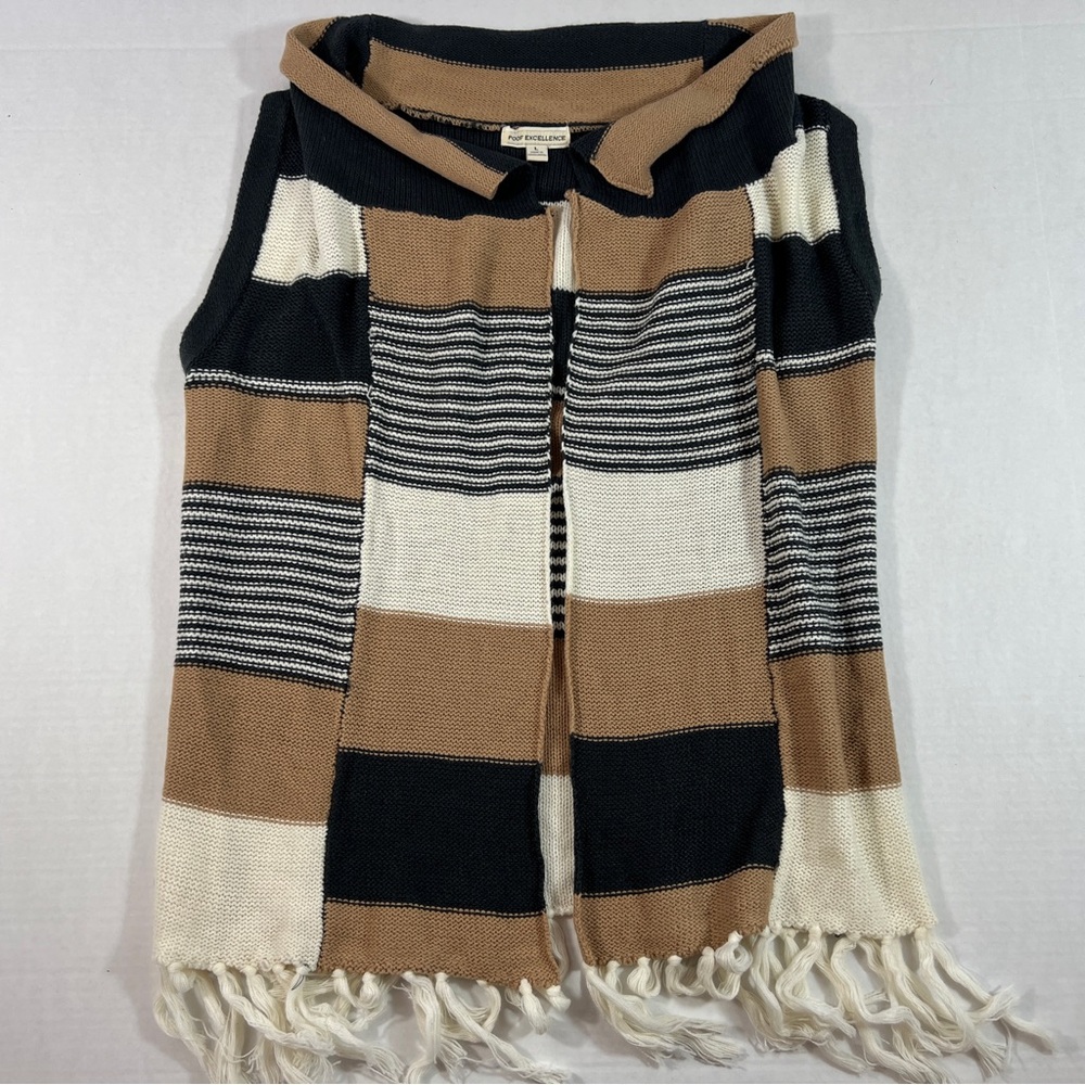 Poof Excellence Womens Sleeveless Boho Open Sweater Cardigan W/fringe Size L